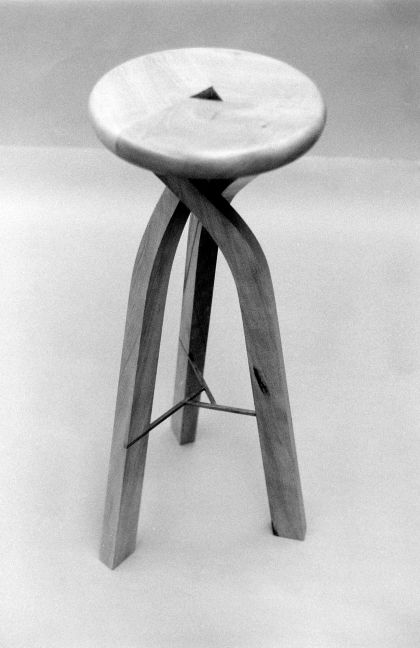 Wooden Stool with three curved legs