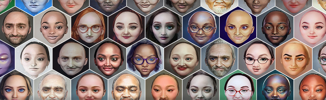 grid of lots of faces drawn by AI